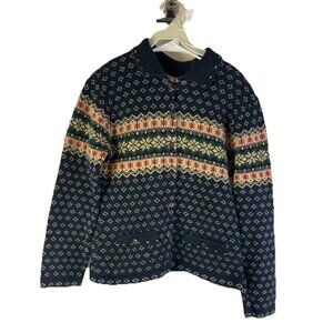 Vintage 90s Rockabilly Preppy Fair Isle Knit Cardigan Sweater